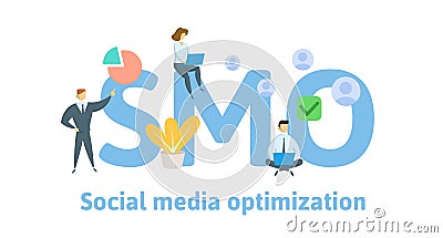 SMO, social media optimization concept. Concept with keywords, letters, and icons. Flat vector illustration. Isolated on Vector Illustration