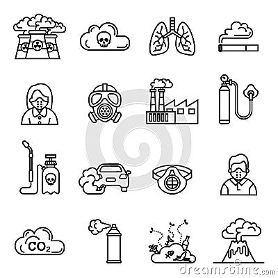 Smog; Air pollution icons set - ecology; environment concept. Vector Illustration