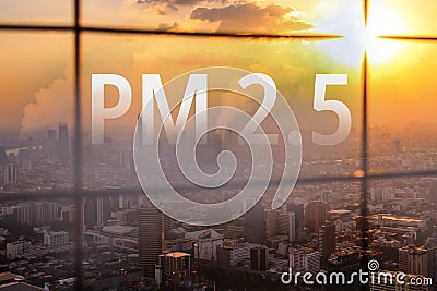 Smog city from PM 2.5 dust. Cityscape with bad air pollution Stock Photo