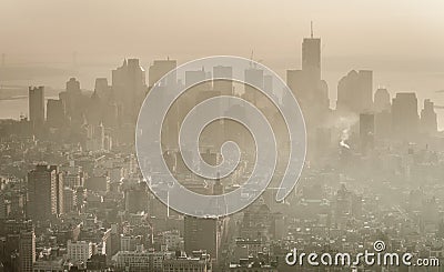 Smog over Manhattan, New York. Stock Photo