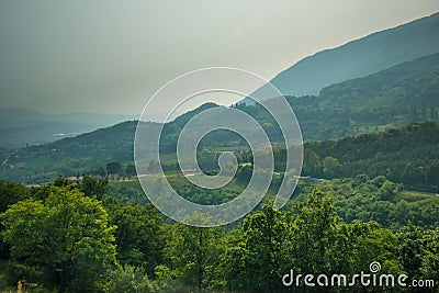 smog over small mountains of the Alps Stock Photo