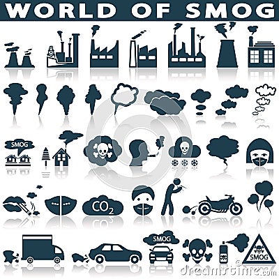 Smog, pollution icons set Vector Illustration