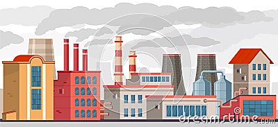 Smog pollution. Industrial factory with pipes pollutes environment with toxic smoke. Smog and chemical waste in ecology Vector Illustration