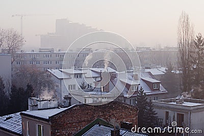 Smog in winter time in Warsaw, Poland Stock Photo
