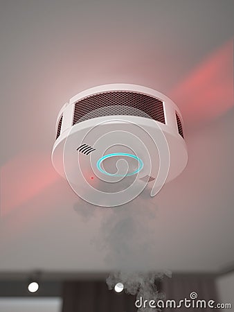 Smoke and alarming detector on the room ceiling. 3D illustration Cartoon Illustration