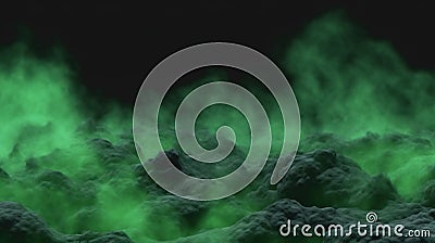 Smoke background. Green smog or fog spreads on ground. Stock Photo