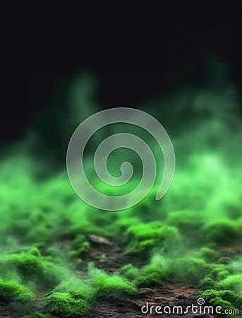 Smoke background. Green smog or fog spreads on ground. Stock Photo