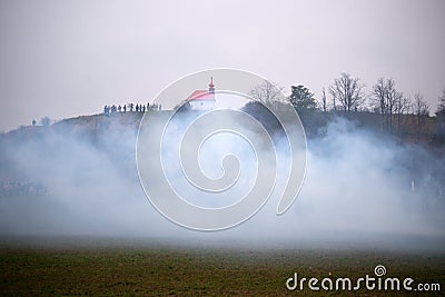 Smoke on the battlefield, Battle of Three Emperors, Austerlitz, Stock Photo