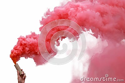 Smoke bombs with red smoke Stock Photo