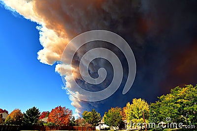Smoke from the Cameron Peak Fire in Northern Colorado. Stock Photo