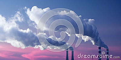 Smoke from chimney of power plant against blue sky with clouds Stock Photo