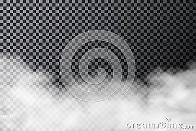 Smoke cloud on transparent background. Realistic fog or mist texture isolated on background Vector Illustration