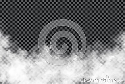 Smoke clouds on transparent background. Realistic fog or mist texture isolated on background. Transparent smoke effect Vector Illustration