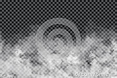 Smoke clouds on transparent background. Realistic fog or mist texture isolated on background. Transparent smoke effect Vector Illustration