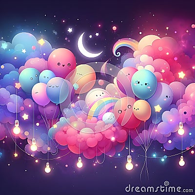 Smoke colors in background cute balloons lights. Stock Photo