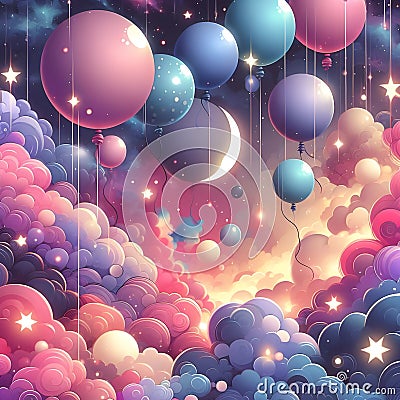 Smoke colors in background cute balloons lights. Stock Photo