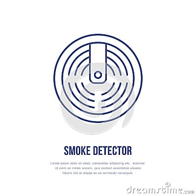 Smoke detector sign. Firefighting, fire safety equipment flat line icon Vector Illustration