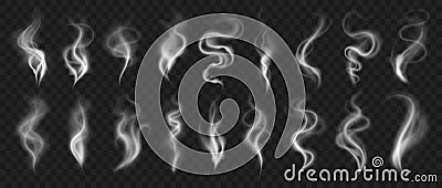 Smoke effect. Realistic traces in air from evaporation and burning. Coffee cup steam and cigarette or hookah vapor Stock Photo