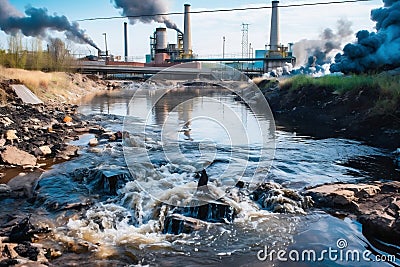 Smoke environment factory plant water chimney power sky industrial pollution Stock Photo