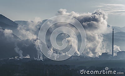 Smoke from the factory in city Stock Photo