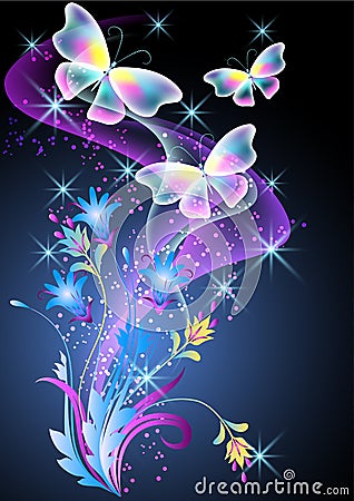 Smoke, flowers and butterfly Vector Illustration