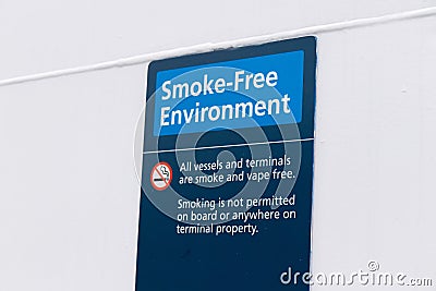 Smoke-Free Environment sign on ferry Stock Photo