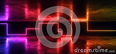 Smoke Futuristic Neon Lights Laser Orange Purple Glowing Modern Retro Sci Fi Elegant Spaceship Club Night Dark Garage Underground Stock Photo