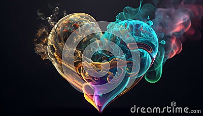 smoke in heart form, Fantasy, Colourful Beautiful Heart Icon Symbol Sign Logo, AI Generative Illustration Graphic Design Art Stock Photo