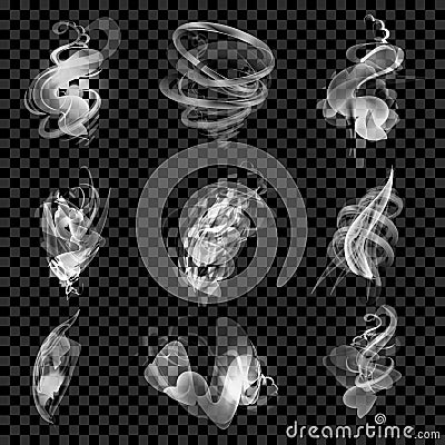 Smoke isolated on transparent background. Vector cigarettes smoke Stock Photo