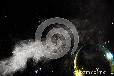 Steam jet and soap bubble is close Stock Photo