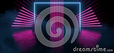 Smoke Neon Laser Triangle Alien Spaceship Tunnel Corridor Background Pantone Blue Purple Stage Podium Lights Glowing Concrete Stock Photo