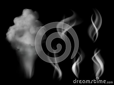 Smoke realistic. Hot steam vape on kitchen smells vector 3d collection isolated Vector Illustration