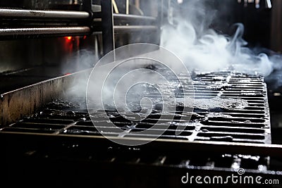 smoke rising while grates getting scrubbed Stock Photo