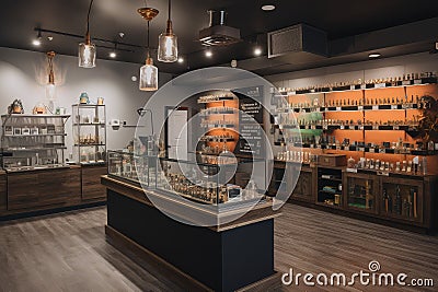 smoke shop, with a variety of vaporizers, pipes, and bongs on display Stock Photo