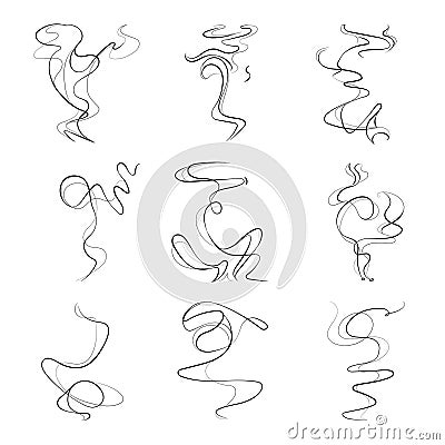 Smoke spiral lines, smoking smell, odor vector set Vector Illustration