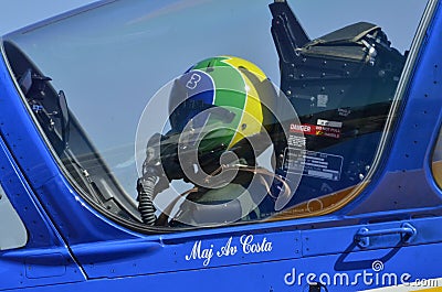 Smoke Squadron celebration. Cockpit close-up minutes before takeoff Editorial Stock Photo