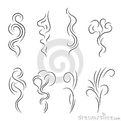 Smoke Steam Vapor Signs Black Thin Line Icon Set. Vector Vector Illustration