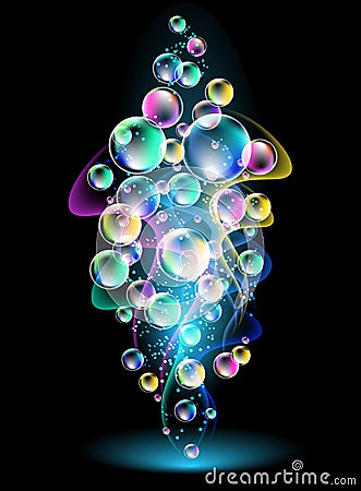 Smoke and versicoloured bubbles Vector Illustration