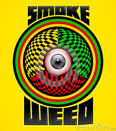 Smoke weed, red eye icon, colorful emblem design Vector Illustration