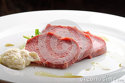 Smoked Beef Tongue with horseradish Stock Photo