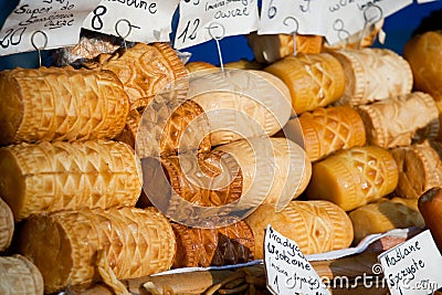 Smoked cheese Oscypki on the market in Zakopane Stock Photo