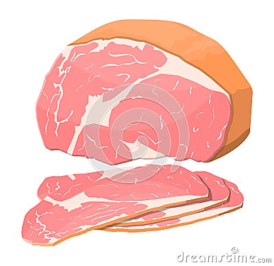 Smoked ham isolated. Piece of delicious pork bacon Vector Illustration