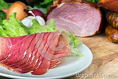 smoked ham with schwarzwald ham and prosciutto Stock Photo