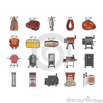 smoked meat food sausage ham icons set vector Vector Illustration