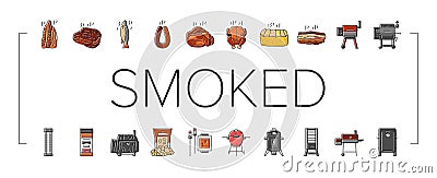 smoked meat food sausage ham icons set vector Vector Illustration