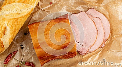 Smoked pork tenderloin, sliced ham, meat fillet Stock Photo