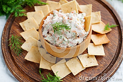 Smoked salmon and cream cheese dip with crackers Stock Photo