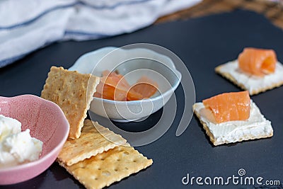 Smoked salmon morsel with cream cheese Stock Photo