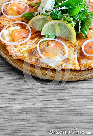 Smoked salmon pizza Stock Photo