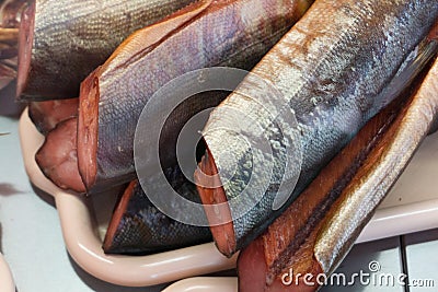 Smoked sockeye salmon food fresh gourmet grilled . Stock Photo